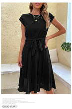 将图片加载到图库查看器，Elegant Casual O Neck Pleated Midi Sundress
