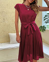 Elegant Casual O Neck Pleated Midi Sundress