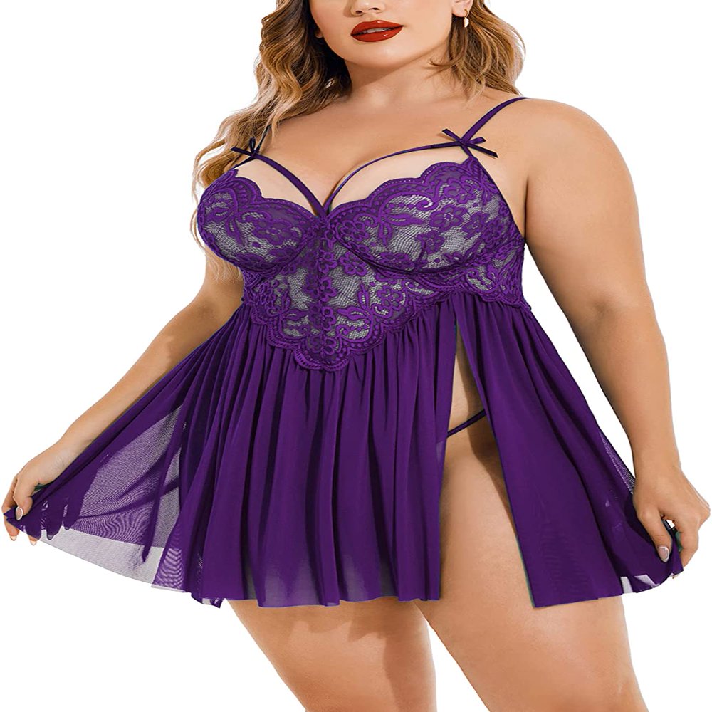 Plus Size Lace Set Chemise Nightgown