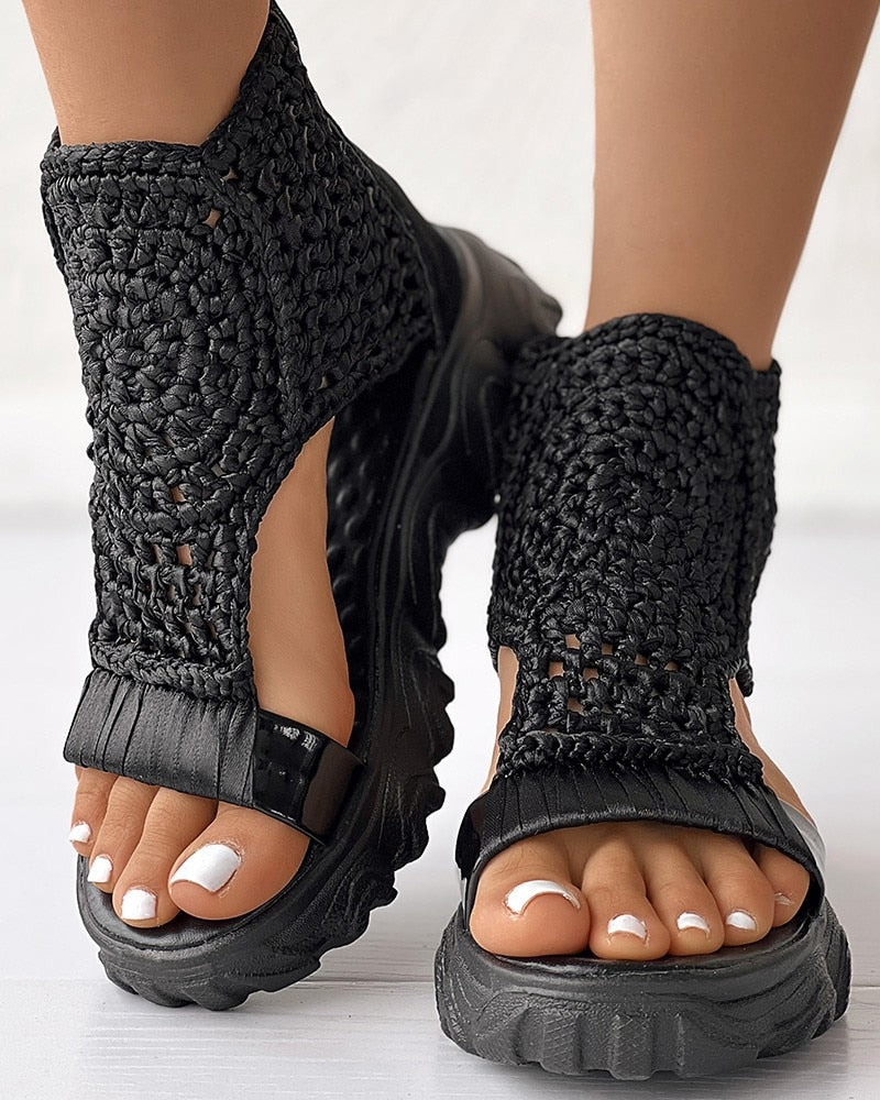 Knitted Braided Geometric Wedge Sandals