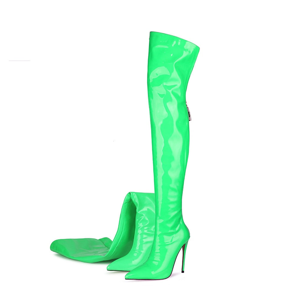 Over Knee Patent Leather High heel Long Zipper Boots