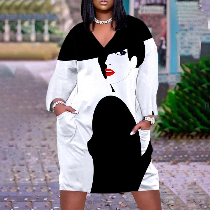 Cute Long Sleeve Printed pullover dress