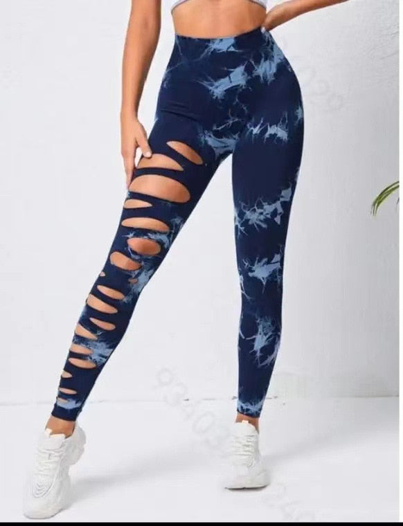 High Waist Tie Dye Hollow Out Sports/Gym Leggings