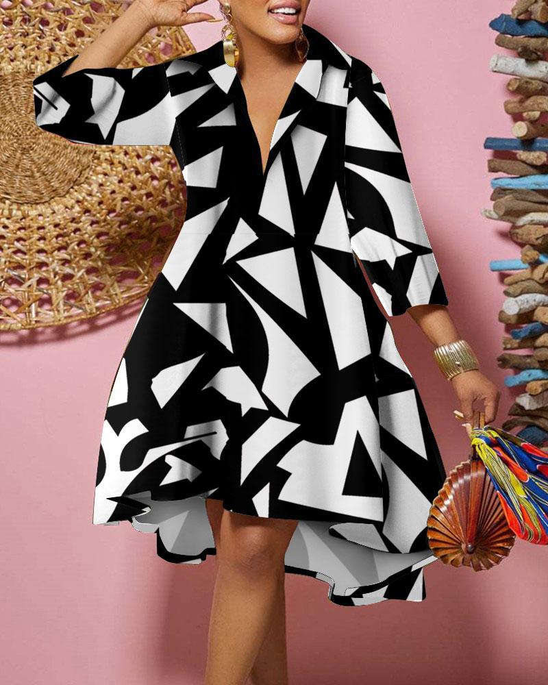 Fashion Print Loose Camouflage Irregular Dress