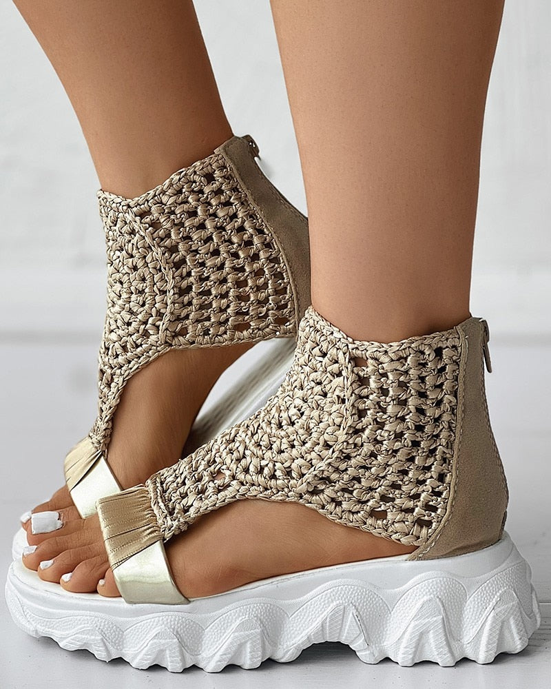 Knitted Braided Geometric Wedge Sandals
