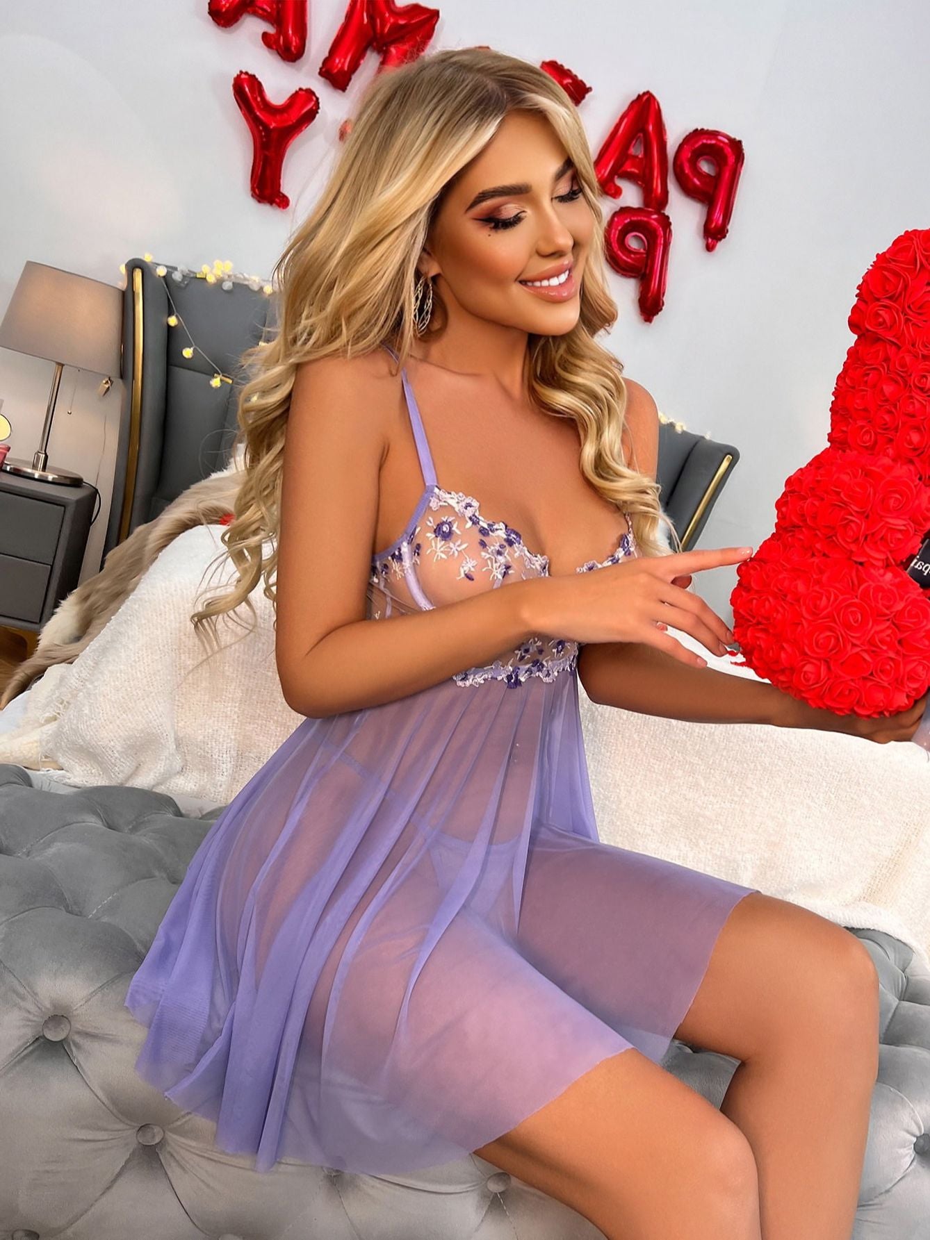 Floral Sexy Sling Lingerie Nightgown