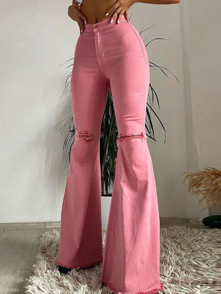 high Waist Butt-lifting Ripped Flared Pants