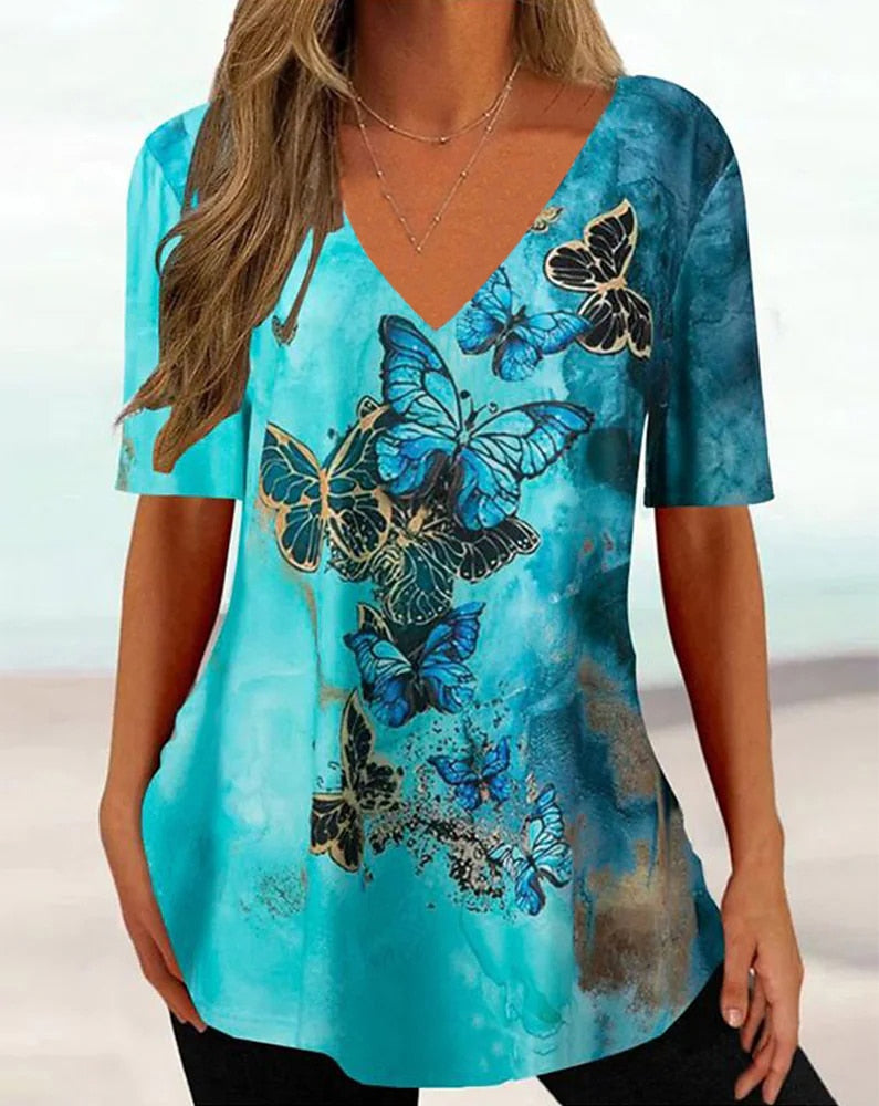 Simple 3d Fashion V-neck T-shirt