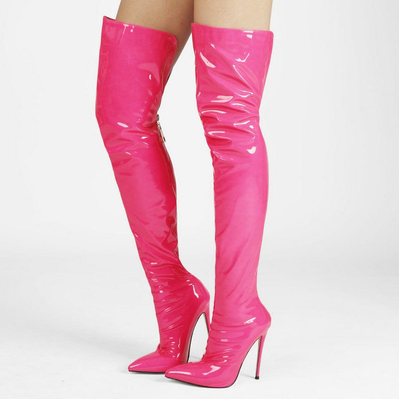 Over Knee Patent Leather High heel Long Zipper Boots