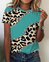 O Neck Leopard Print Short Sleeve Pullover T Shirt