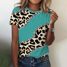 Load image into Gallery viewer, O Neck Leopard Print Short Sleeve Pullover T Shirt
