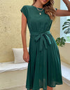 Elegant Casual O Neck Pleated Midi Sundress