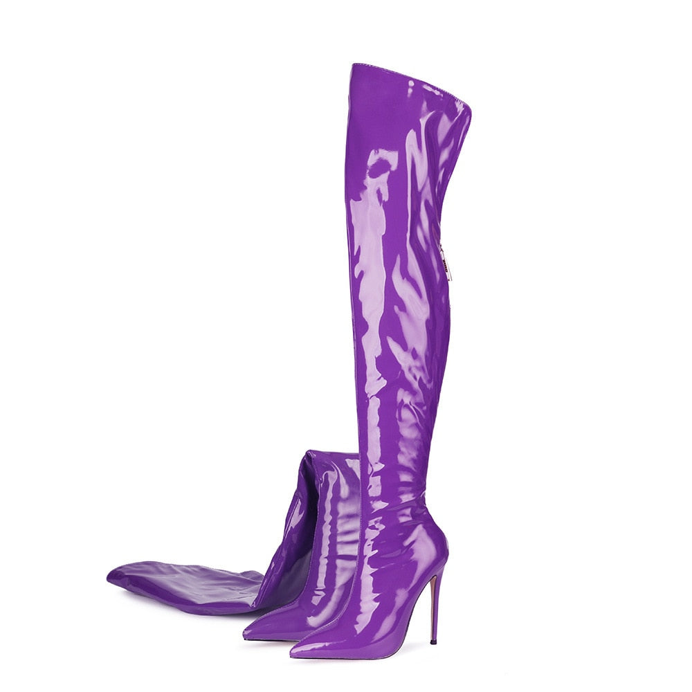 Over Knee Patent Leather High heel Long Zipper Boots