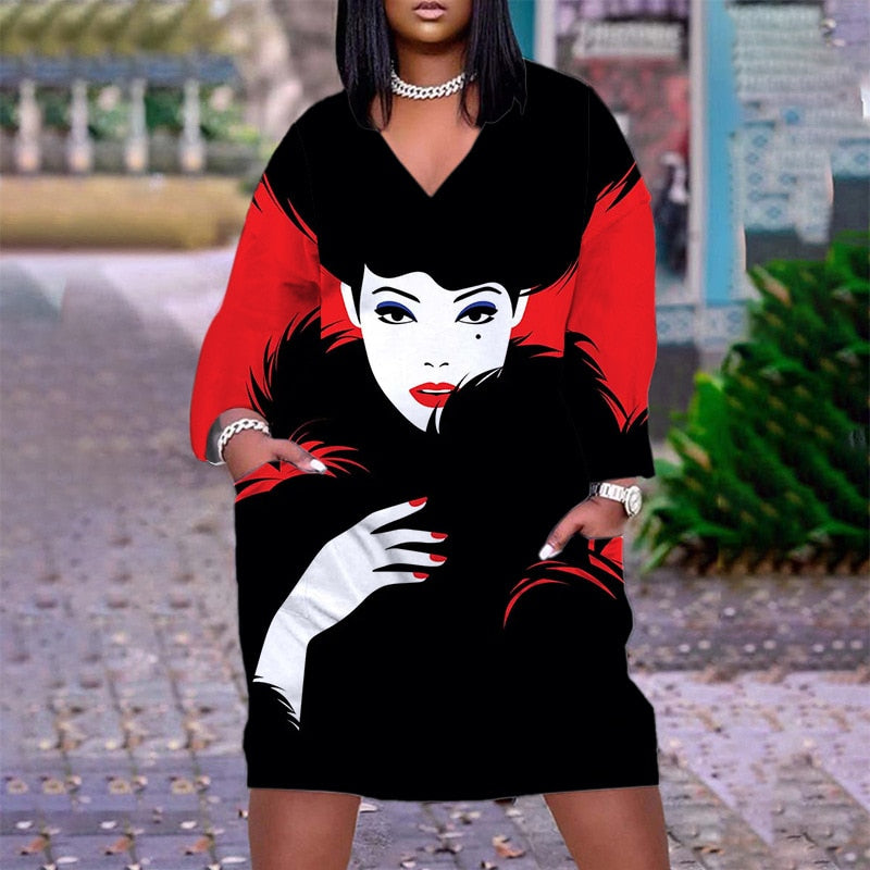 Cute Long Sleeve Printed pullover dress