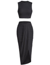 Two Piece Sleeveless Crop Top Summer Skirt