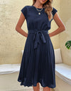 Elegant Casual O Neck Pleated Midi Sundress