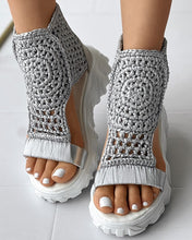 Load image into Gallery viewer, Knitted Braided Geometric Wedge Sandals
