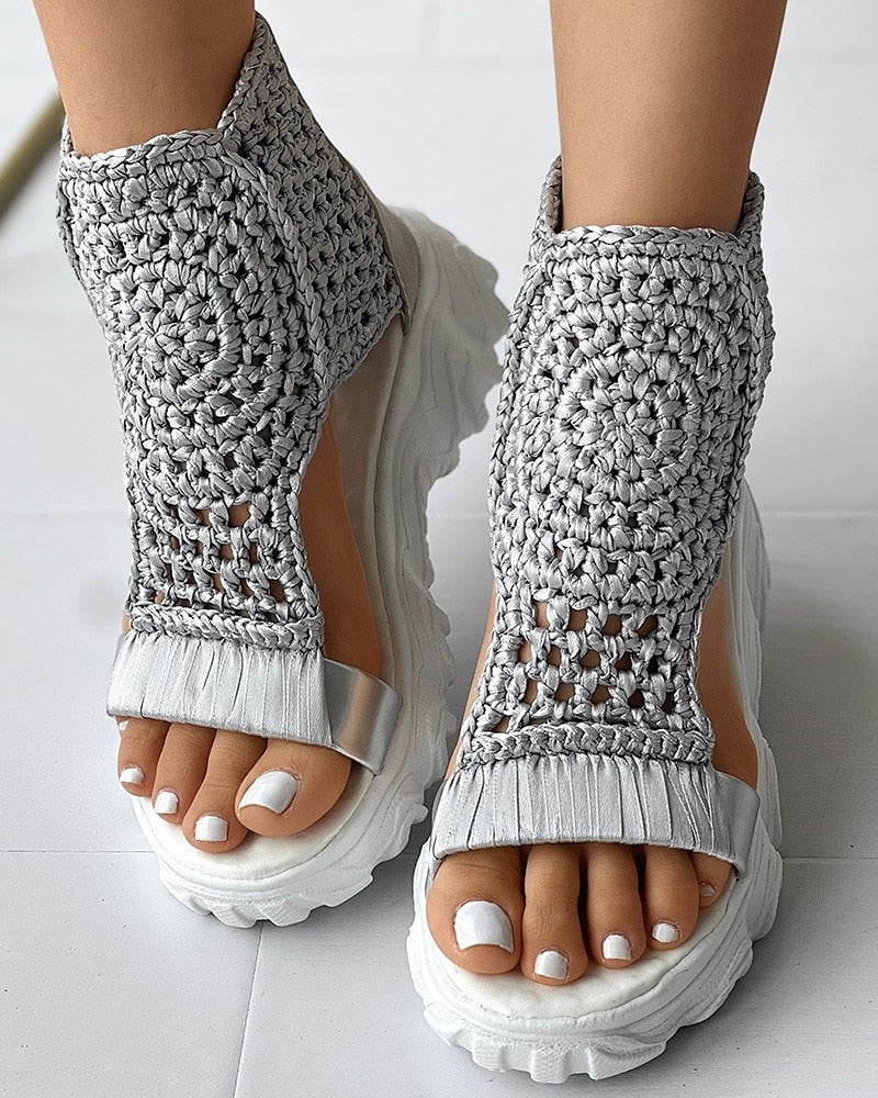 Knitted Braided Geometric Wedge Sandals