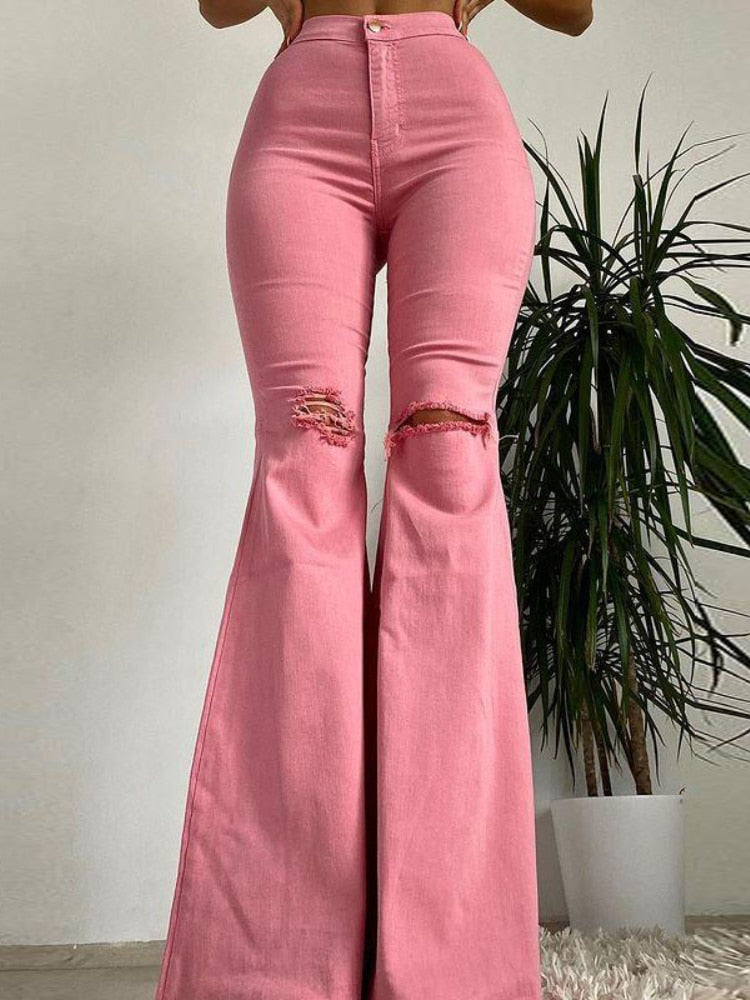 high Waist Butt-lifting Ripped Flared Pants