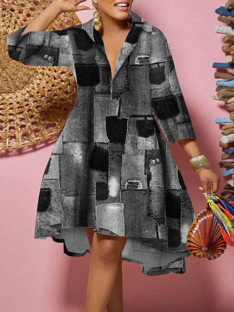 Fashion Print Loose Camouflage Irregular Dress