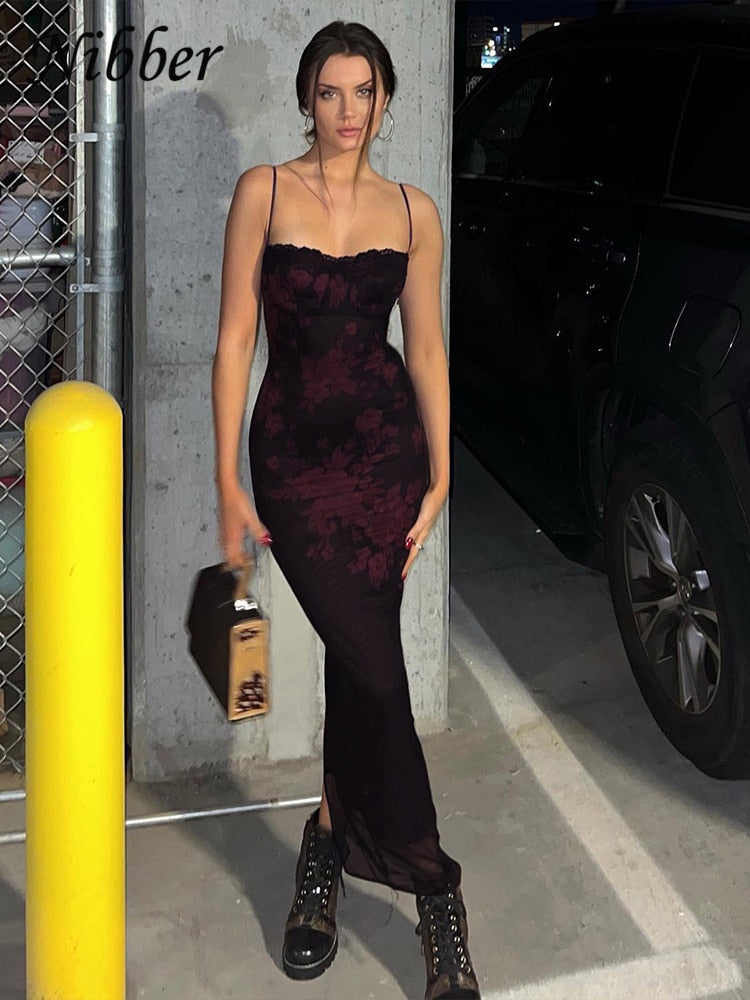 Sexy Elegant Floral Print Strap Maxi Dress