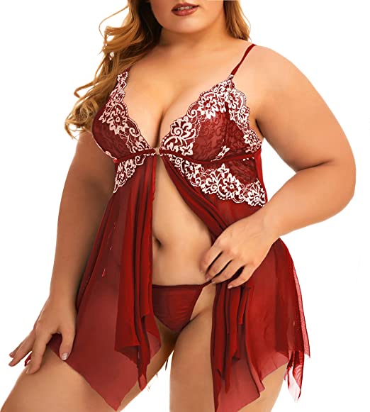 Plus Size Lace Set Chemise Nightgown