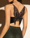 Butterfly Embroidery Sleeveless Spaghetti Strap Crop Top