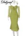 Chiffon Lace Up Halter Backless Mid-Calf Dress