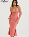 Chiffon Lace Up Halter Backless Mid-Calf Dress