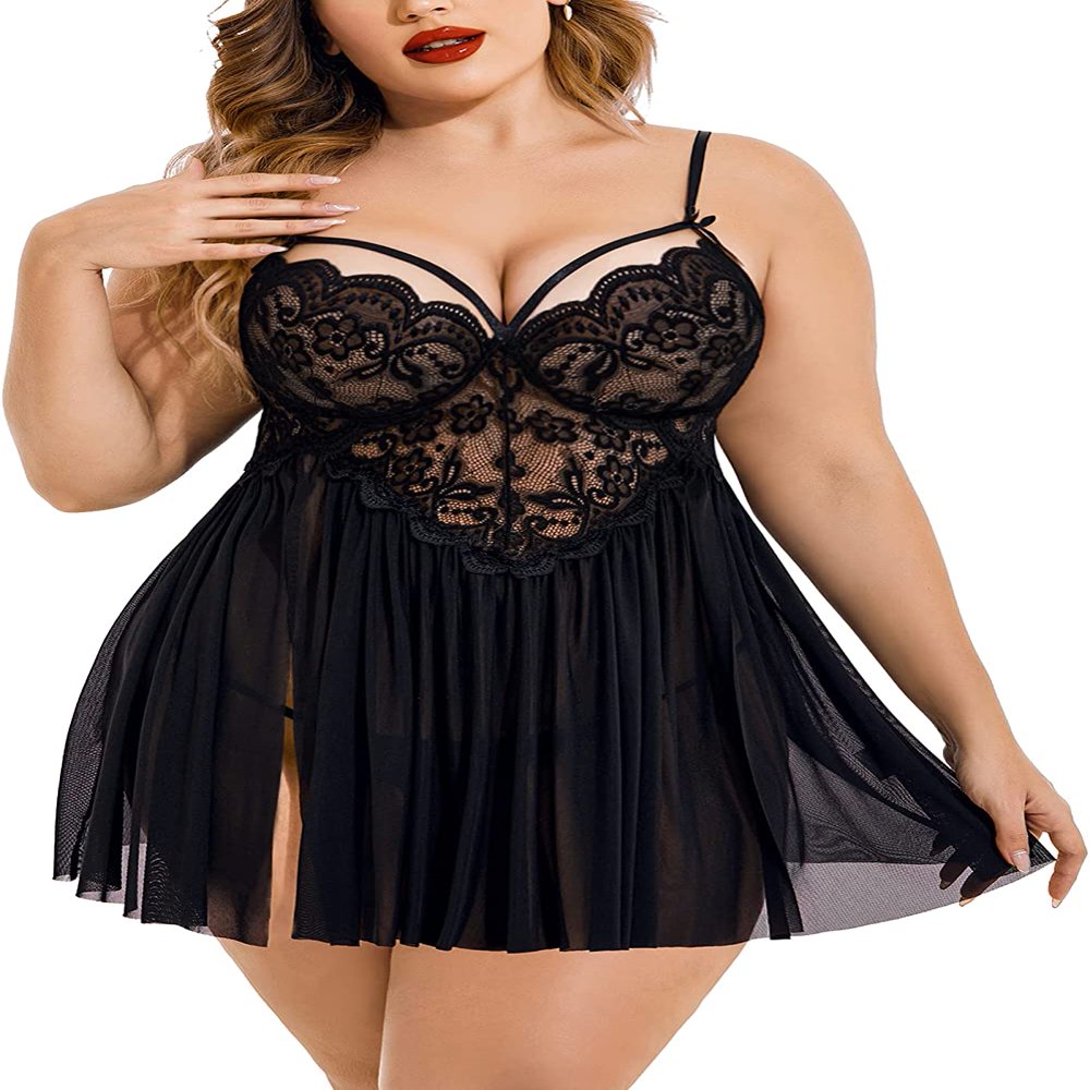 Plus Size Lace Set Chemise Nightgown