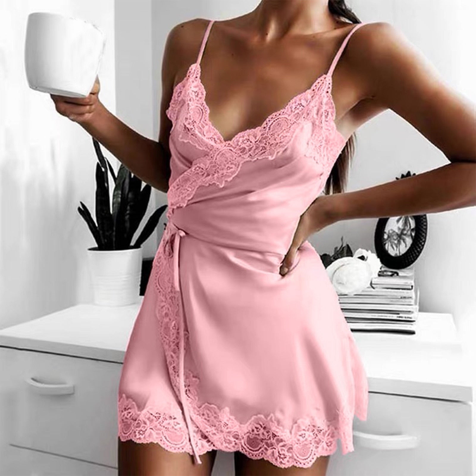 Silk Satin Lace Robe Nightdress