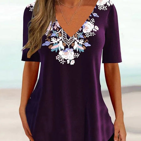 Simple 3d Fashion V-neck T-shirt