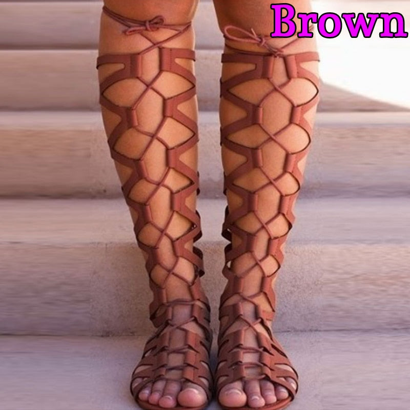 Bandage Knee High Flat Sandals