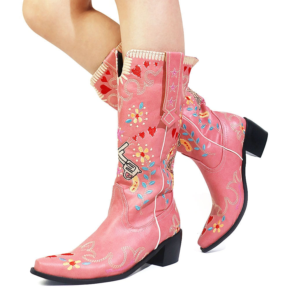 Mid Calf Western Cowgirl/cowboy Women Boots
