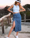 Women's Button A-line Side Split High Waist Denim Skirt