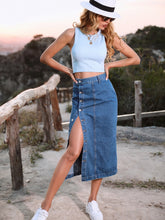 Load image into Gallery viewer, Women&#39;s Button A-line Side Split High Waist Denim Skirt
