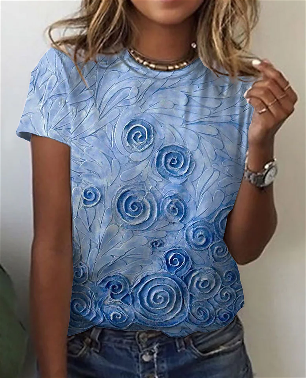 O Neck Leopard Print Short Sleeve Pullover T Shirt