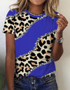 O Neck Leopard Print Short Sleeve Pullover T Shirt