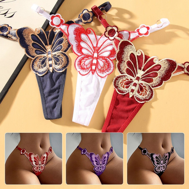 Transparent Embroidery Panties Lace Thongs