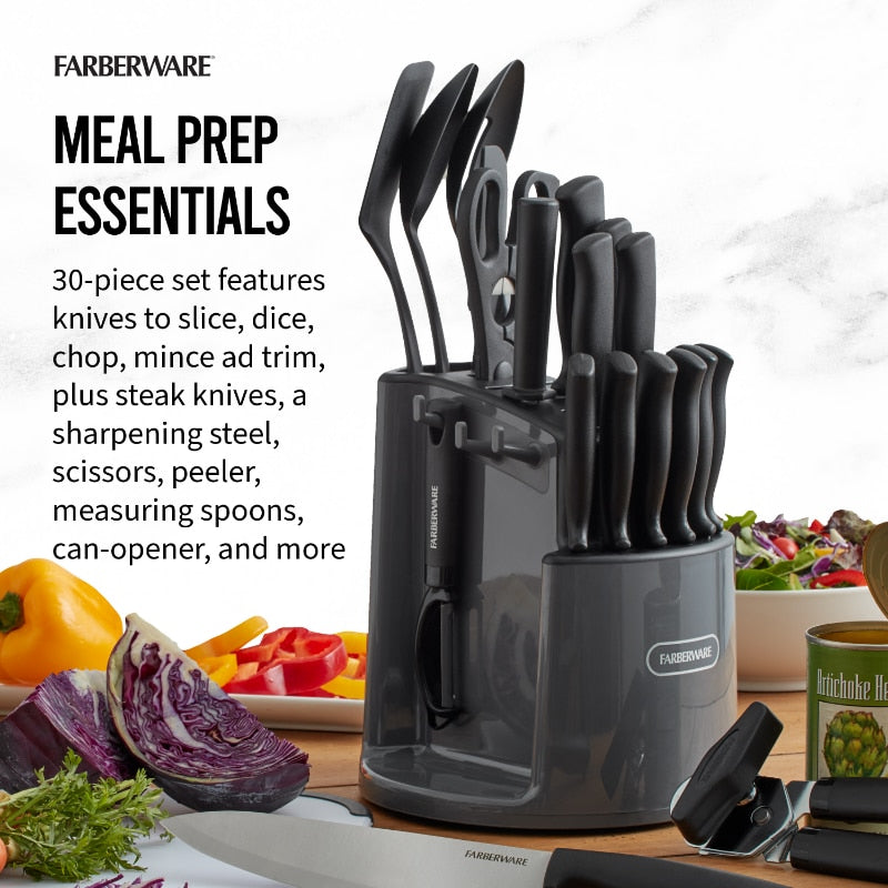 Classic 30-piece Rotating Cutlery Knife Set with Block
