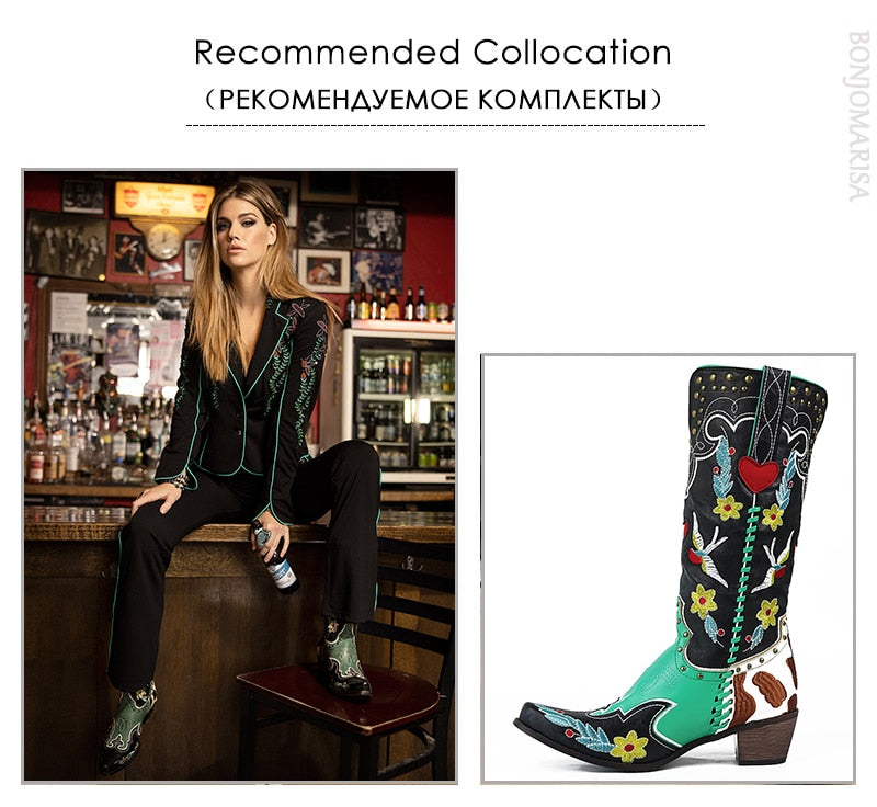 Mid Calf Western Cowgirl/cowboy Women Boots
