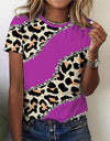 O Neck Leopard Print Short Sleeve Pullover T Shirt