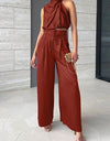 Sleeveless Two Piece Pleated Texture Pants Set