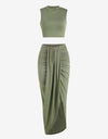 Two Piece Sleeveless Crop Top Summer Skirt