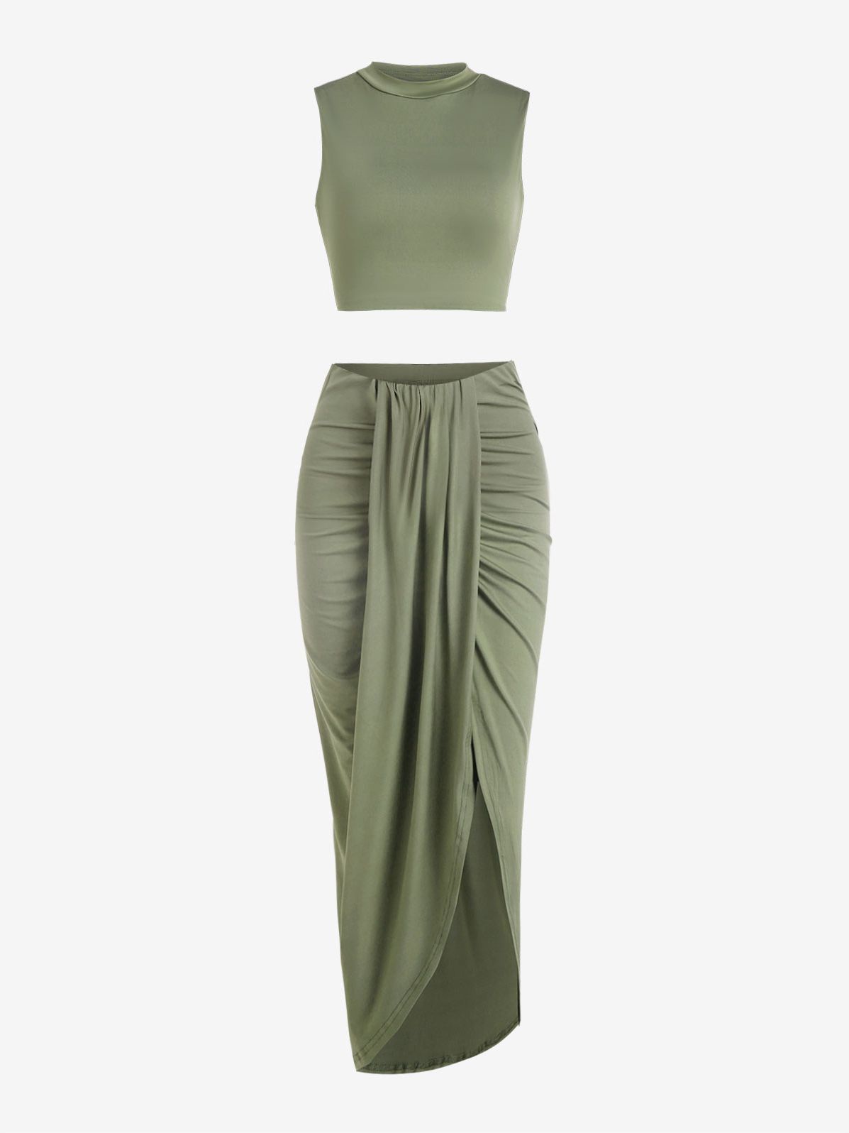 Two Piece Sleeveless Crop Top Summer Skirt