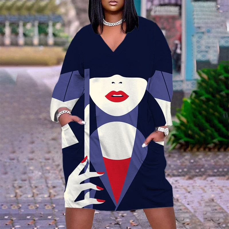 Cute Long Sleeve Printed pullover dress