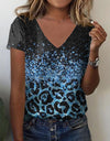 O Neck Leopard Print Short Sleeve Pullover T Shirt