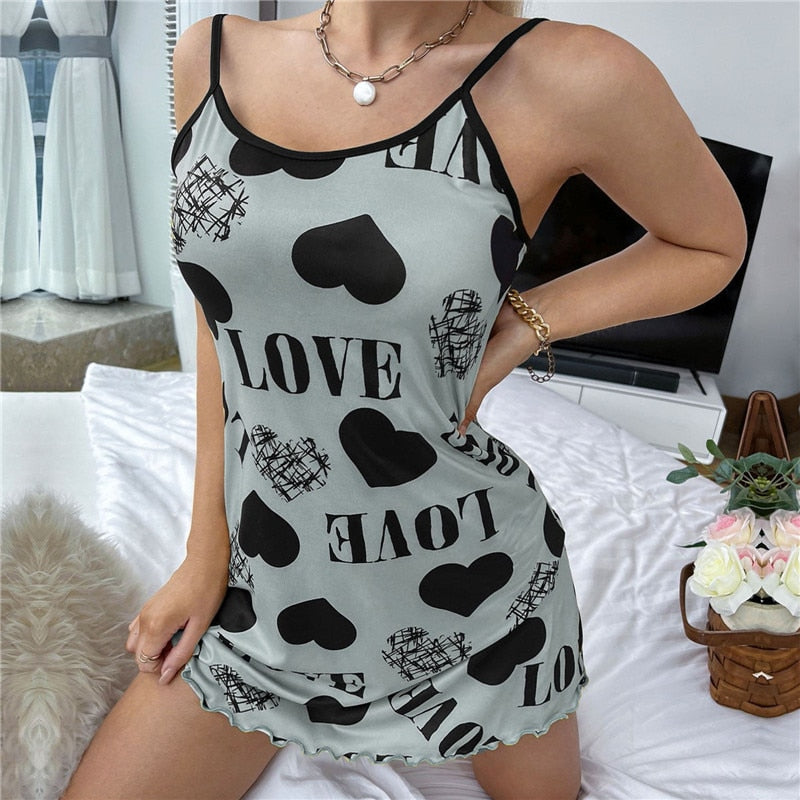 Heart/Love Print V Neck Sexy Nightgown