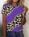 O Neck Leopard Print Short Sleeve Pullover T Shirt