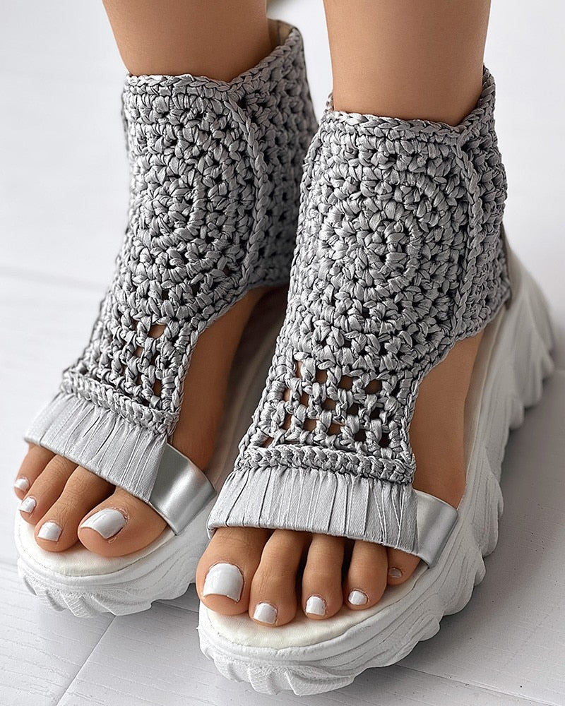 Knitted Braided Geometric Wedge Sandals